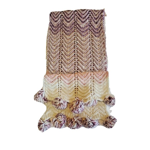 Chunky Knit Scarf  Pompoms Multicolor Appx 80" x 12" Rectangle BCBGMazaria - Picture 2 of 7